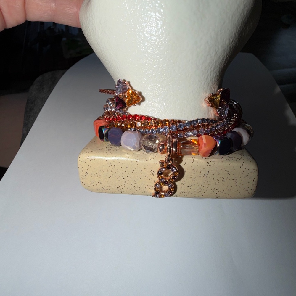 Rose Gold Multicolor Beaded Wrap Bracelet with Crystal Charm